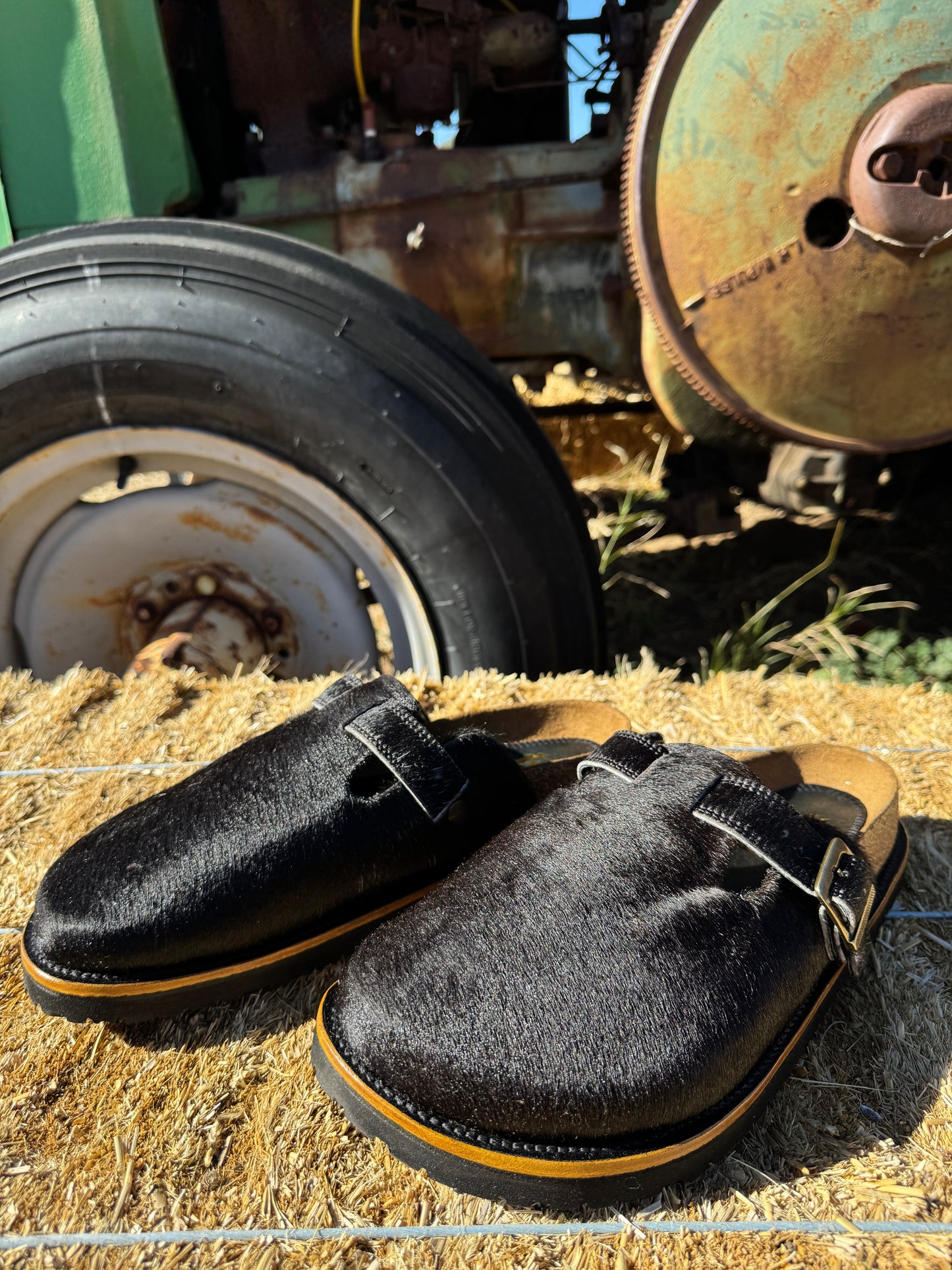 Black Cowhide Clogs