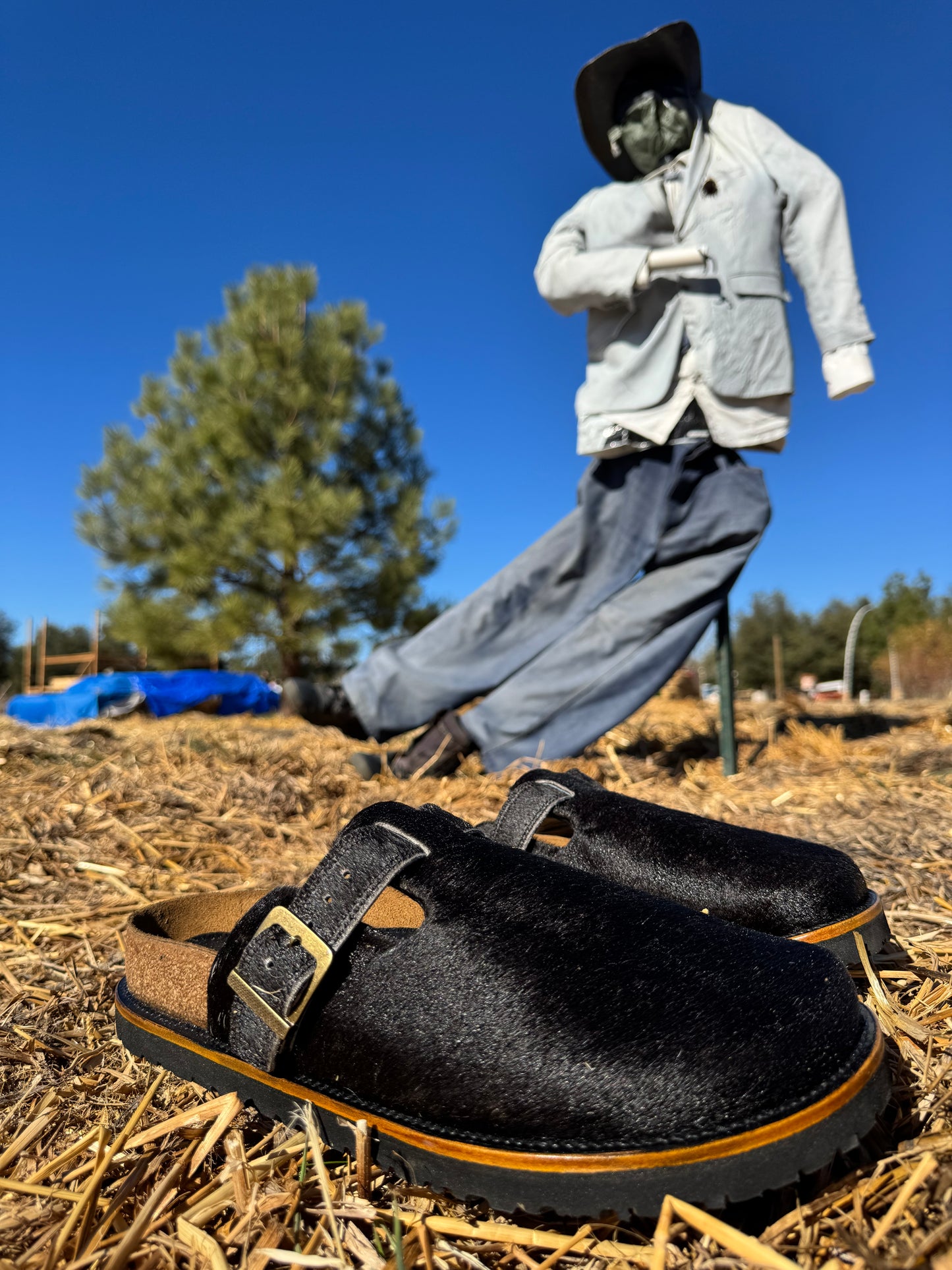 Black Cowhide Clogs