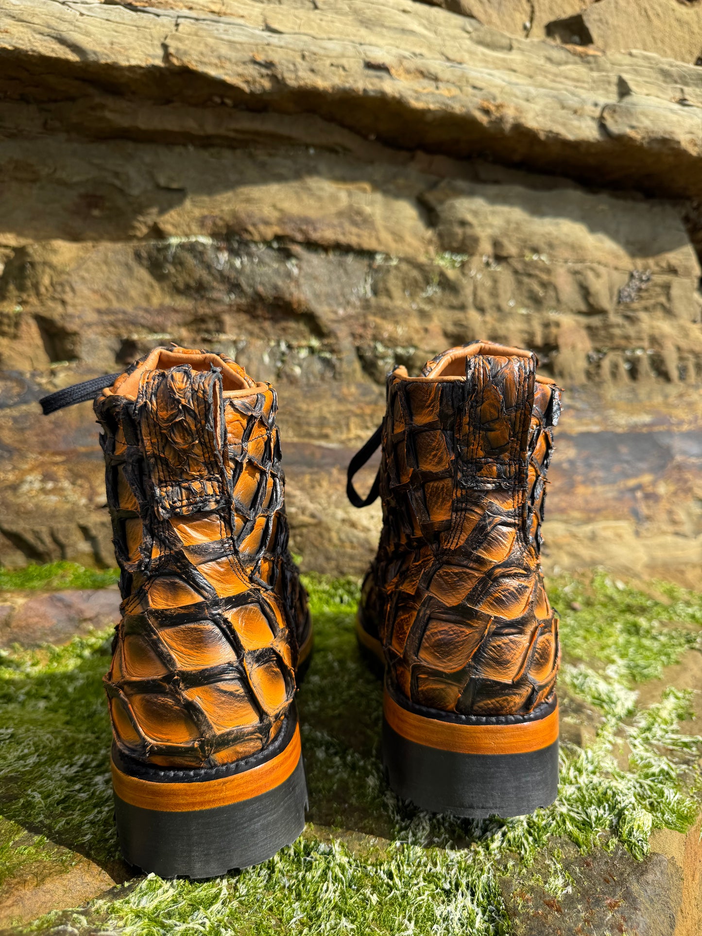 Brown Pirarucu Lace- Up Boots