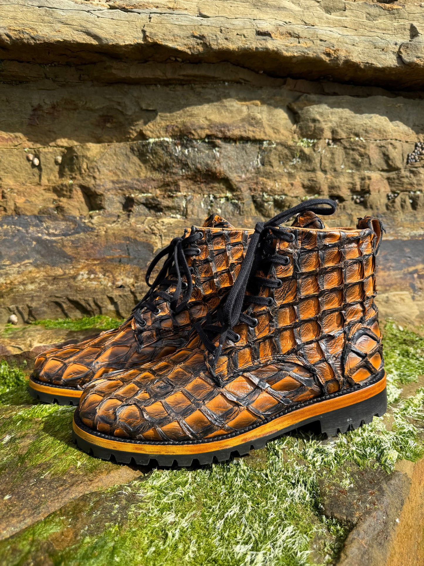 Brown Pirarucu Lace- Up Boots