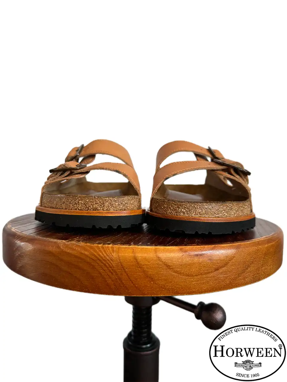 Botas Hasta La Muerte natural Horween Essex leather huaraches with cork footbed and Vibram sole handcrafted in León Mexico.