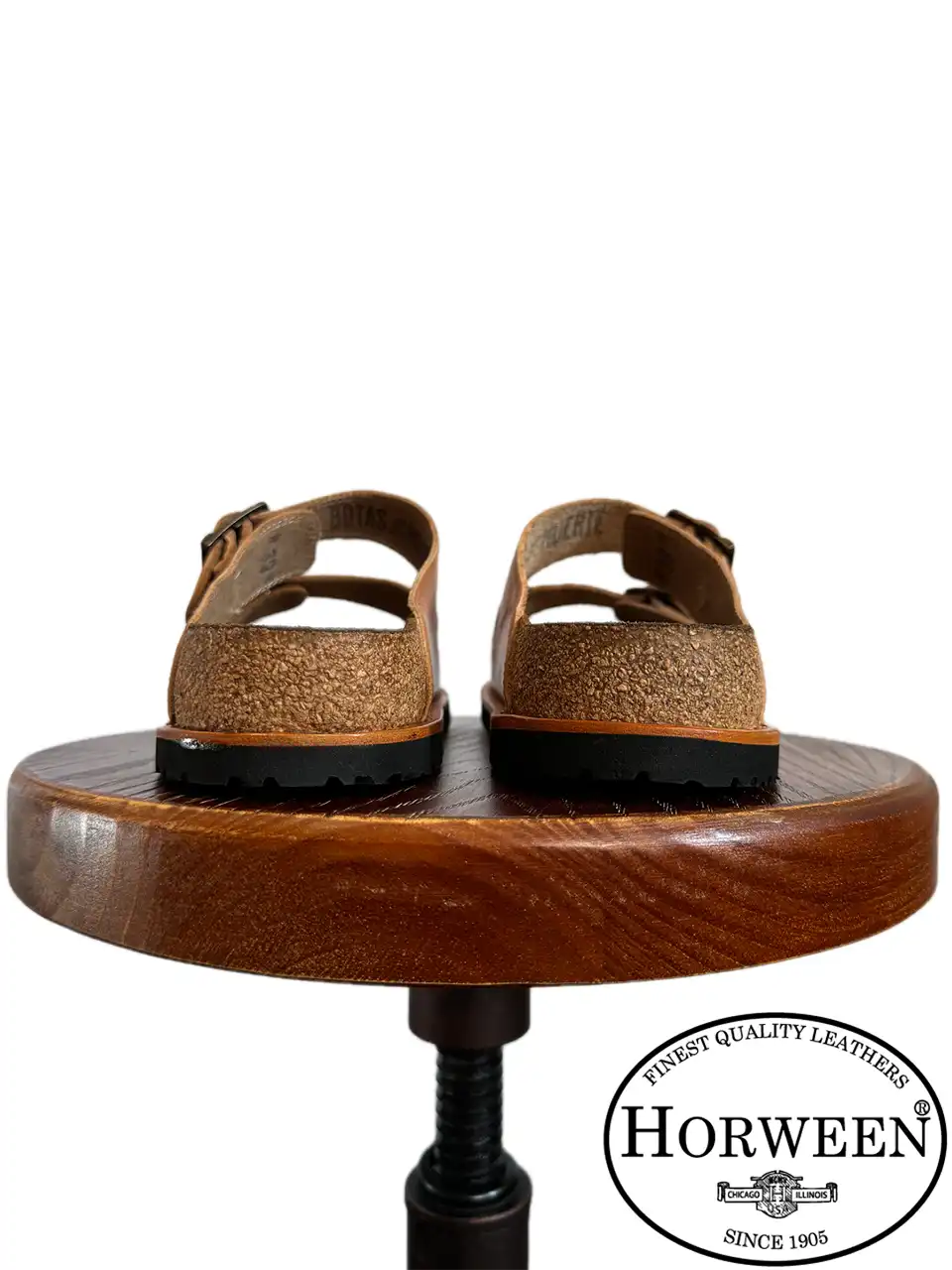 Botas Hasta La Muerte natural Horween Essex leather huaraches with cork footbed and Vibram sole handcrafted in León Mexico.