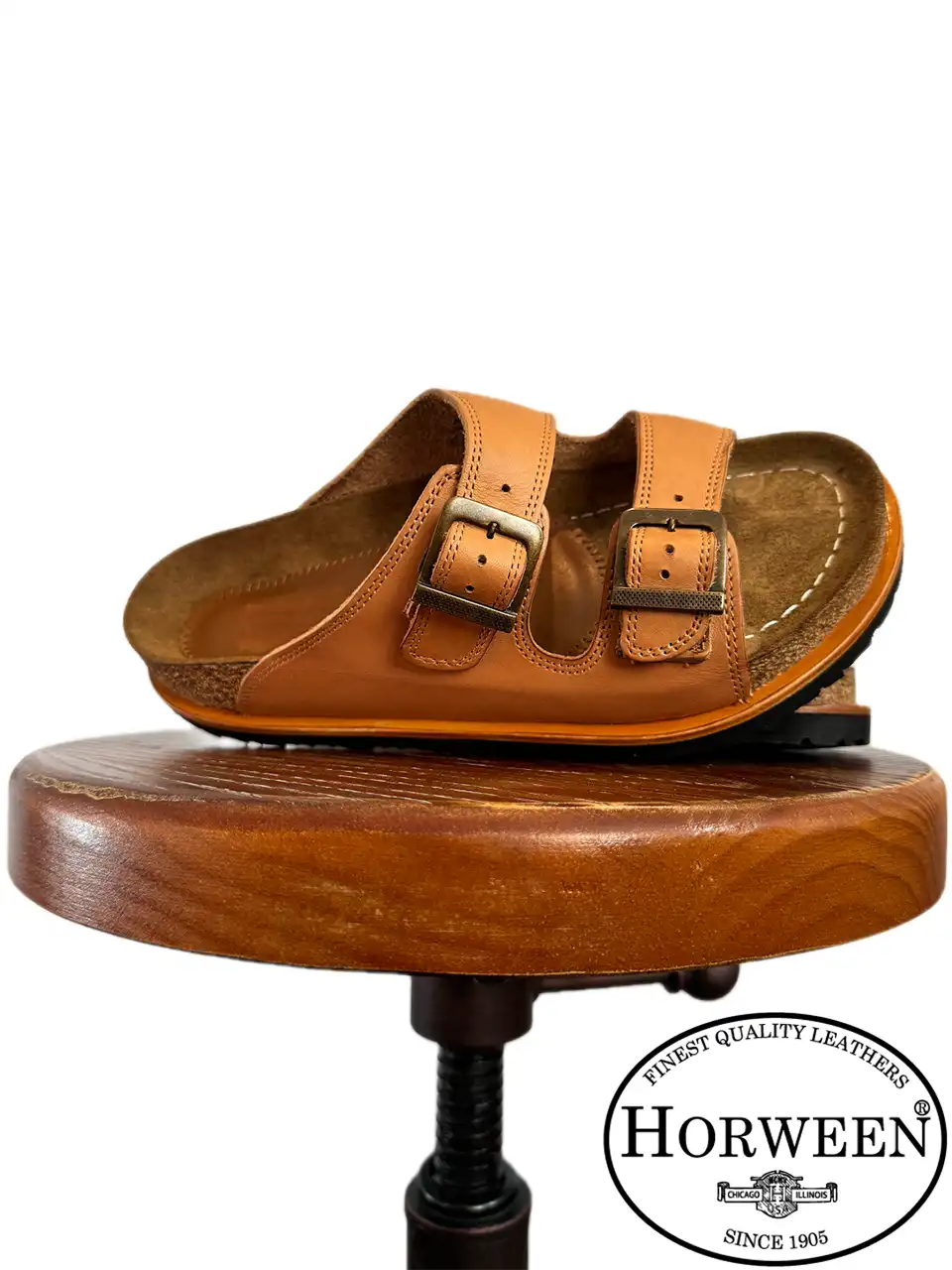 Botas Hasta La Muerte natural Horween Essex leather huaraches with cork footbed and Vibram sole handcrafted in León Mexico.