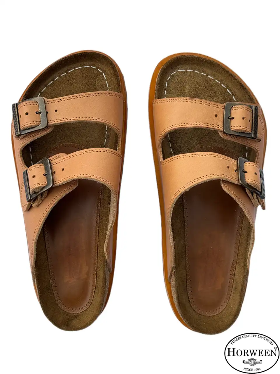 Botas Hasta La Muerte natural Horween Essex leather huaraches with cork footbed and Vibram sole handcrafted in León Mexico.