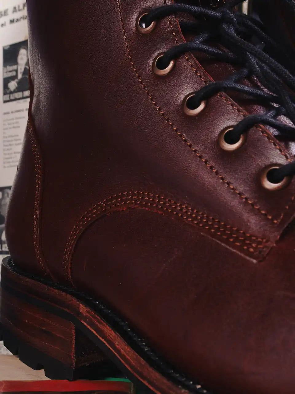 Botas Hasta La Muerte chrome tanned leather lace up boots with Goodyear welt handcrafted in León Mexico.
