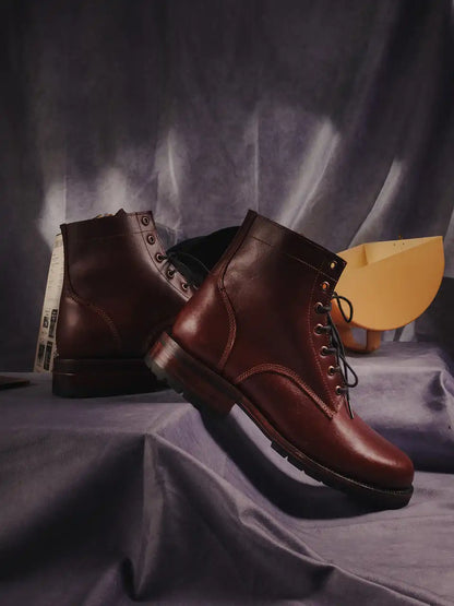 Botas Hasta La Muerte chrome tanned leather lace up boots with Goodyear welt handcrafted in León Mexico.