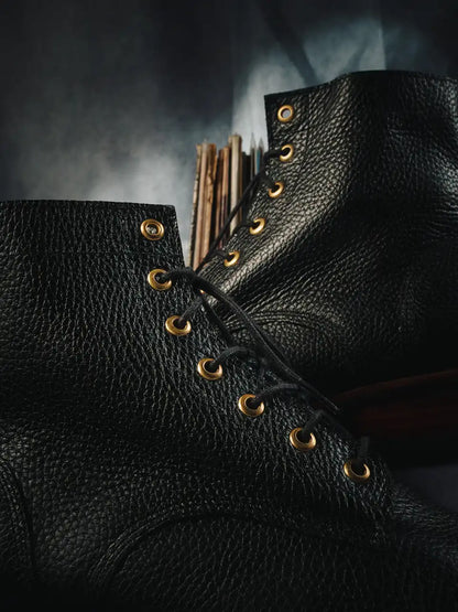 Botas Hasta La Muerte black pebble leather lace up boots with Goodyear welt handcrafted in León Mexico.
