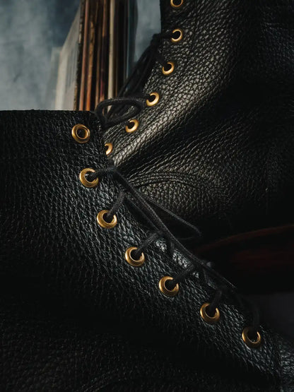 Botas Hasta La Muerte black pebble leather lace up boots with Goodyear welt handcrafted in León Mexico.