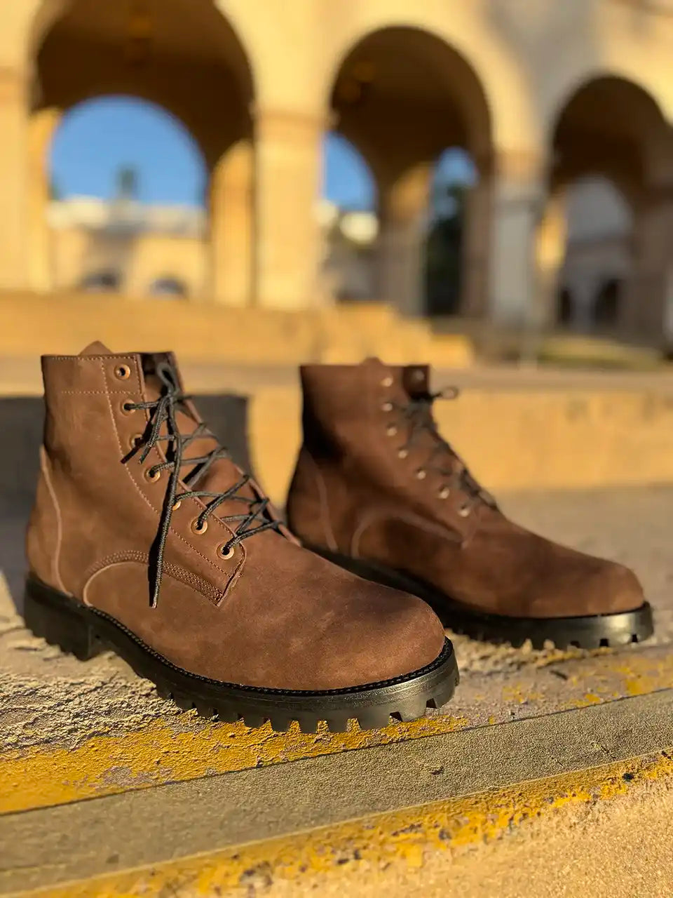 Botas Hasta La Muerte dark brown suede leather lace up boots with Goodyear welt handcrafted in León Mexico.