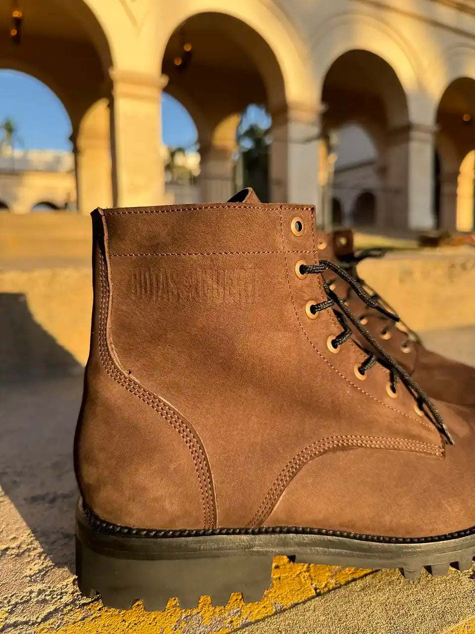 Botas Hasta La Muerte dark brown suede leather lace up boots with Goodyear welt handcrafted in León Mexico.