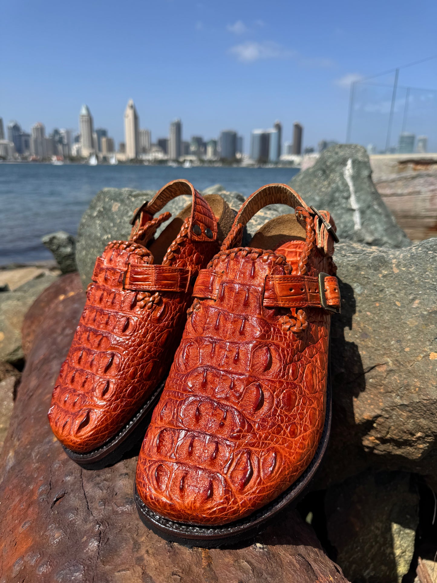 Cognac Crocodile Clogs
