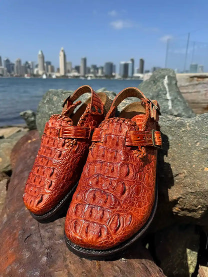 Cognac Crocodile Clogs orange red botas hasta la muerte