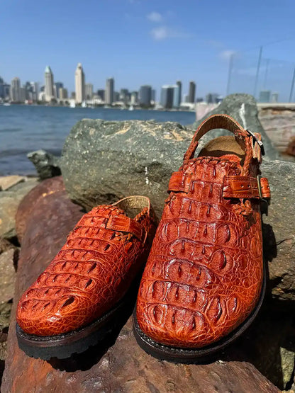 Cognac Crocodile Clogs orange red botas hasta la muerte