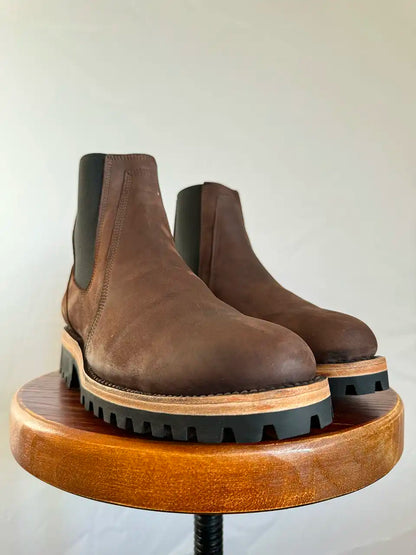Botas Hasta La Muerte top grain leather Chelsea boots with Goodyear welt and lug soles handcrafted in León Mexico.