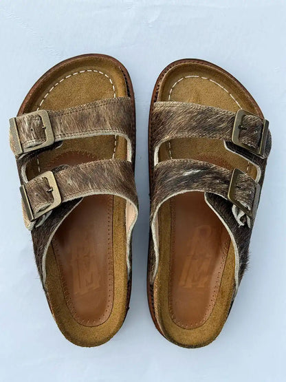 Botas Hasta La Muerte brown cowhide huaraches with cork footbed and Vibram sole handcrafted in León Mexico.